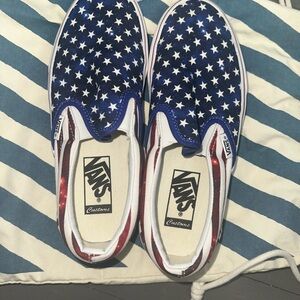 Vans Customized — Stars and Stripes Slip-On Shoes. Size 6.5